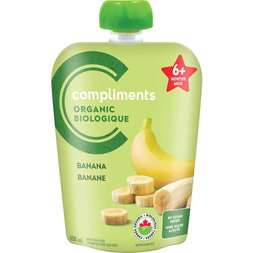 Compliments Nourriture bébé banane en sachet biologique 128 ml