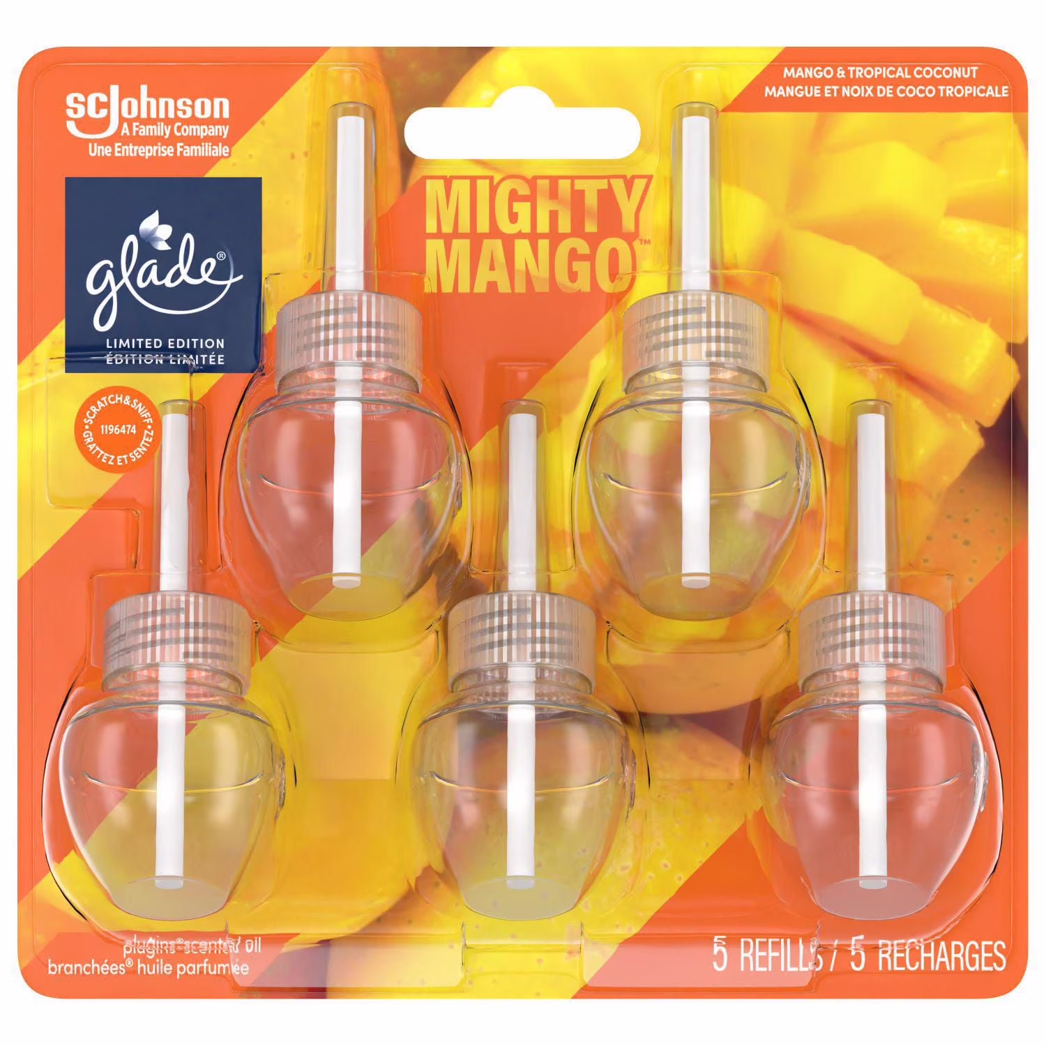 Glade branchées huile parfumée recharge. mighty mango