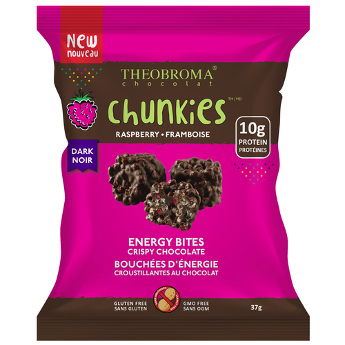 Theobroma Chocolat Chunkies Bouchées d'Énergie Croustillantes au Chocolat Framboise Noir 37 g