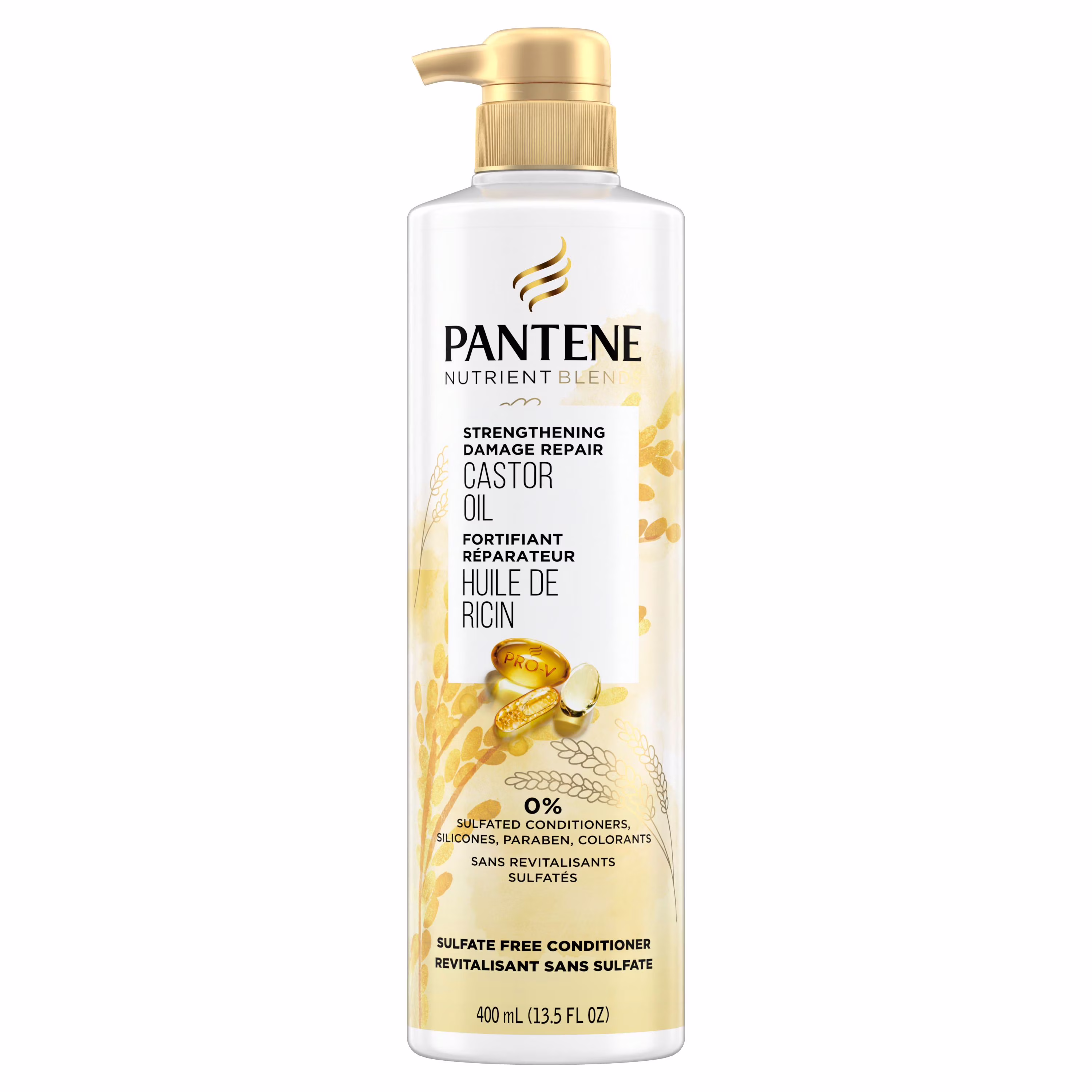 Pantene revitalisant sans sulfate. fortifiant pour les cheveux anti-frisottis réparation des dommages à l'huile de ricin. sans danger pour les cheveux colorés. mélanges de nutriments