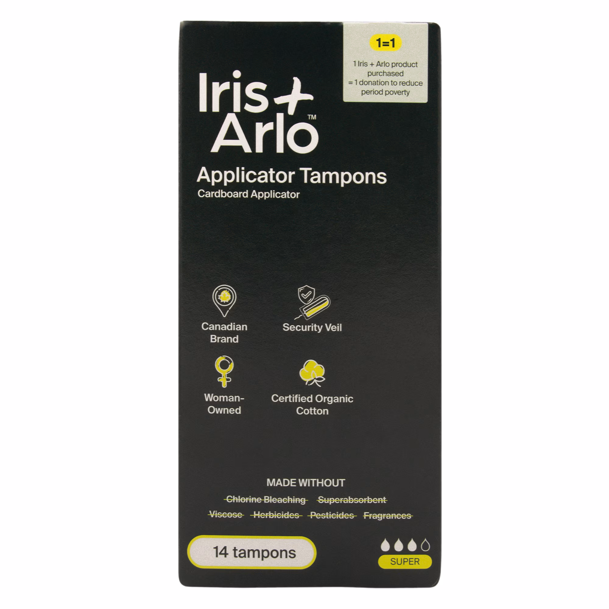 Iris + arlo tampons biologiques avec applicateur. super. 100 % coton. sans parfum. non toxique. sans plastique (14 unités)