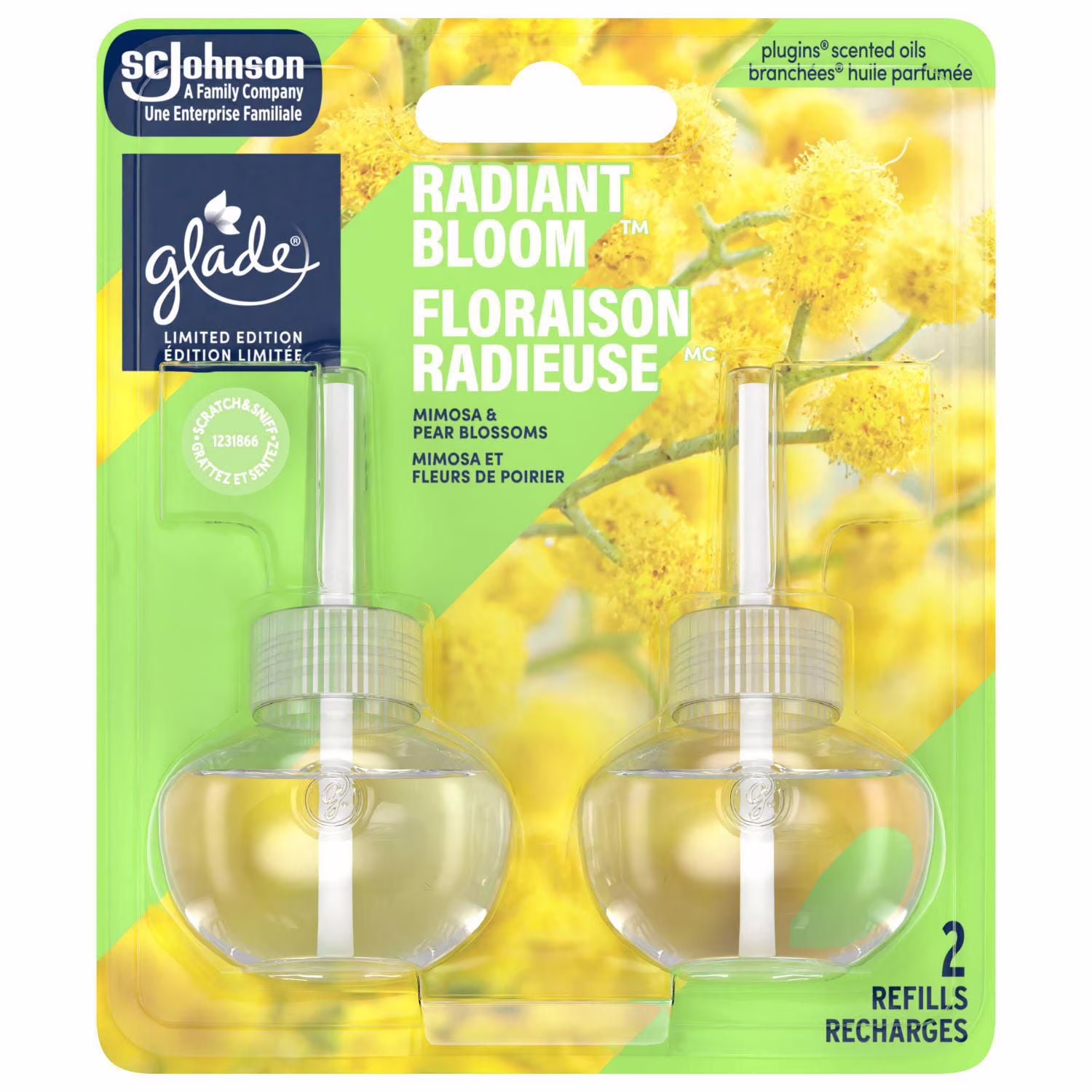 Glade branchées huile parfumée recharge. radiant bloom