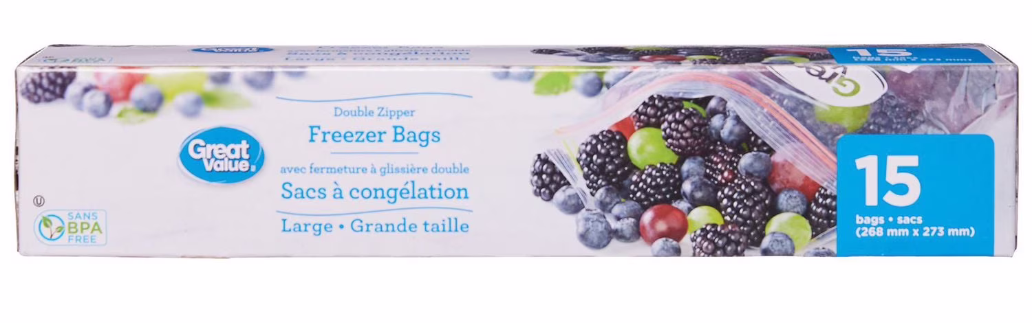 Great value sacs à congélation à glissière double. grande taille. 15 sacs