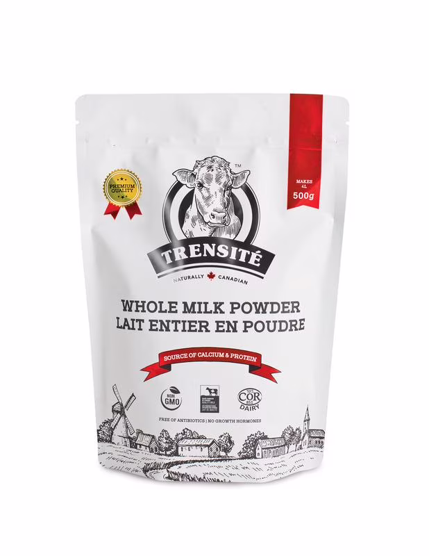 Trensité lait entier en poudre () lait entier en poudre canadien au goût riche et crémeux. une source pratique de protéines et de calcium pour la cuisine. la pâtisserie et les boissons.