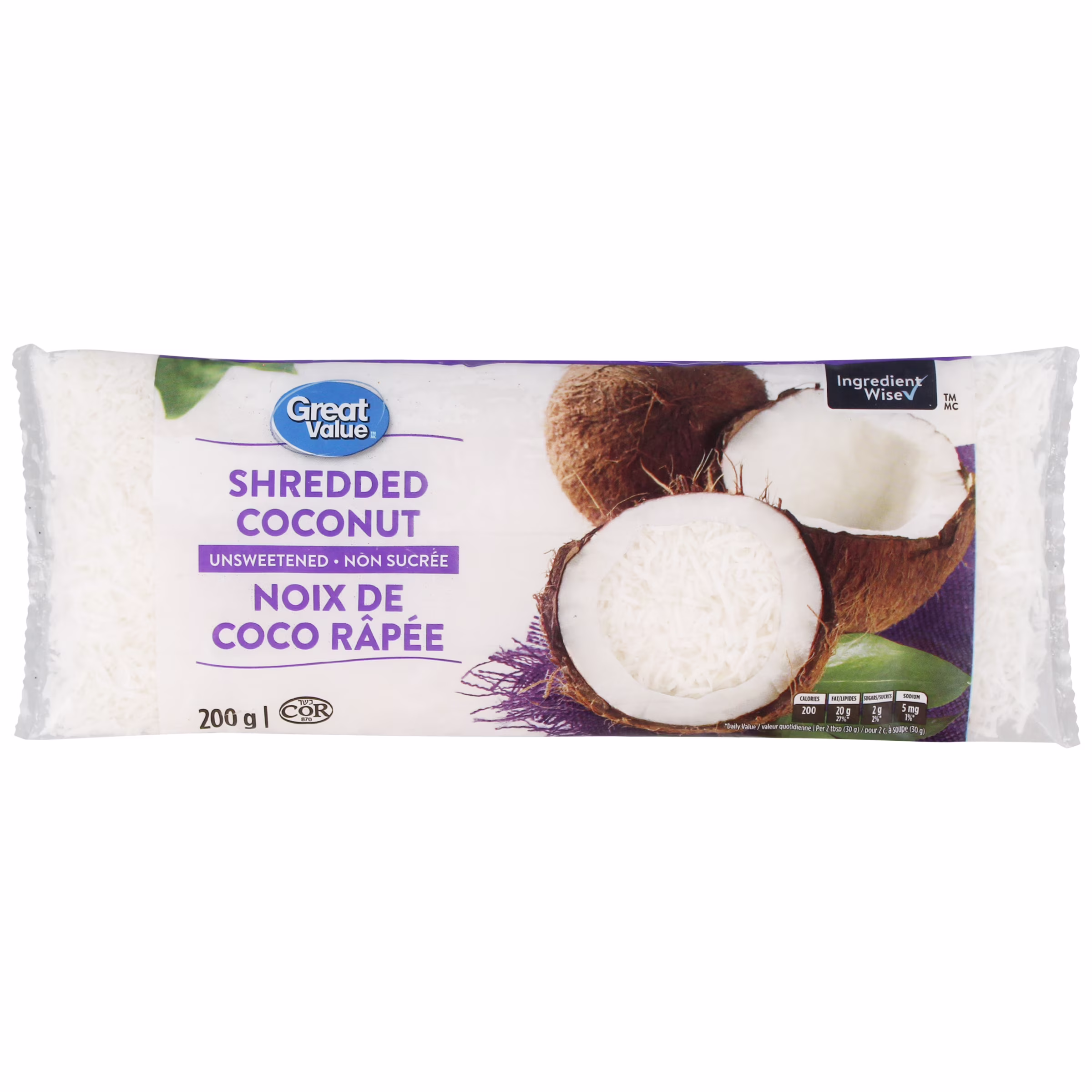 Noix de coco râpée non sucrée great value