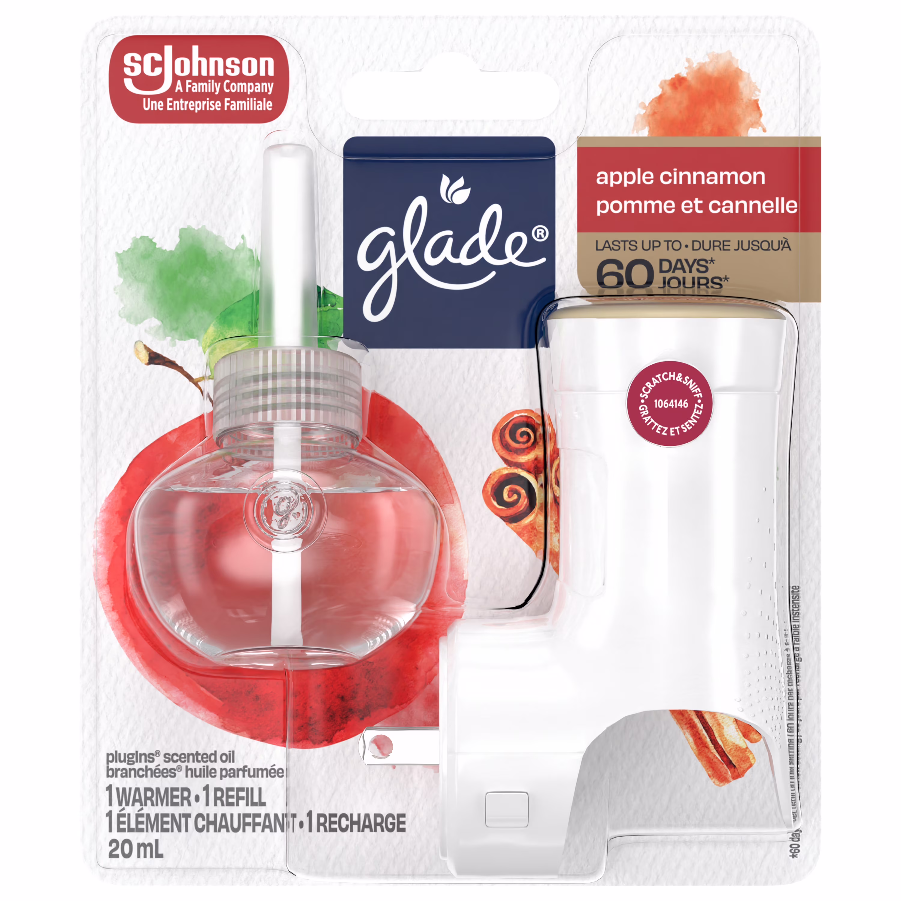 Glade branchées huile parfumée recharge. pomme et cannelle un élément chauffant et une recharge