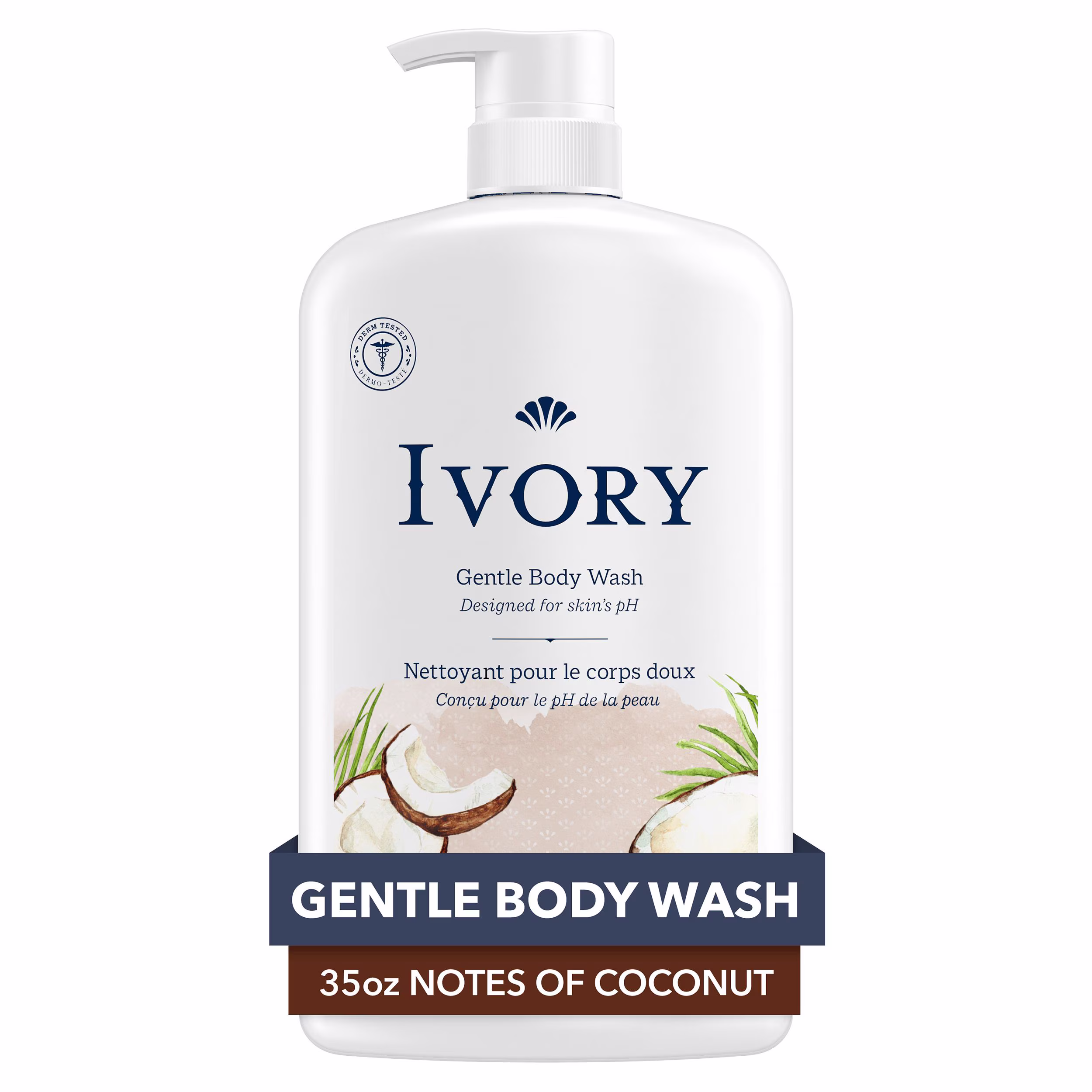 Ivory nettoyant pour le corps doux et délicat. parfum de noix de coco