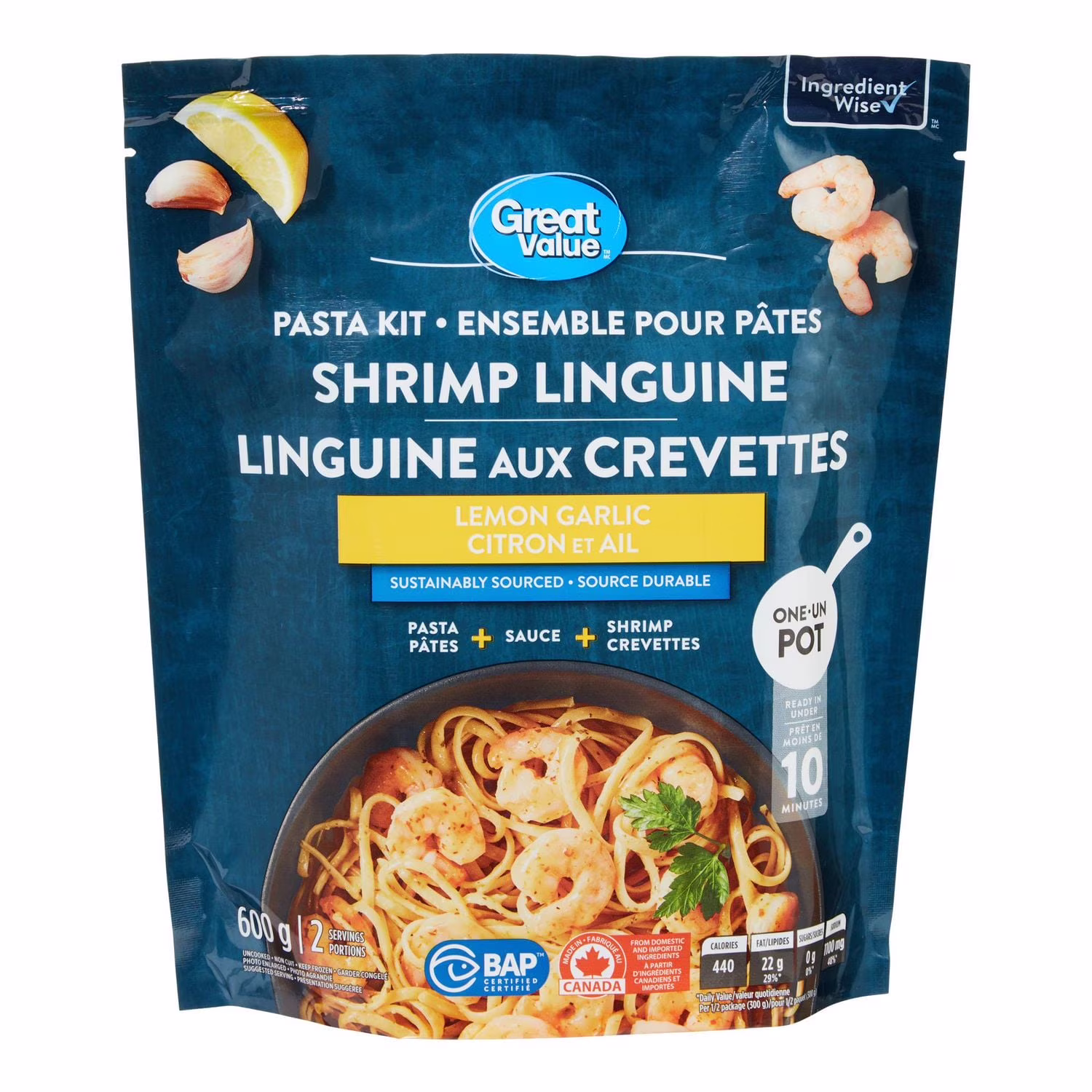 Ensemble pour pâtes linguini aux crevettes au citron et à lail great value