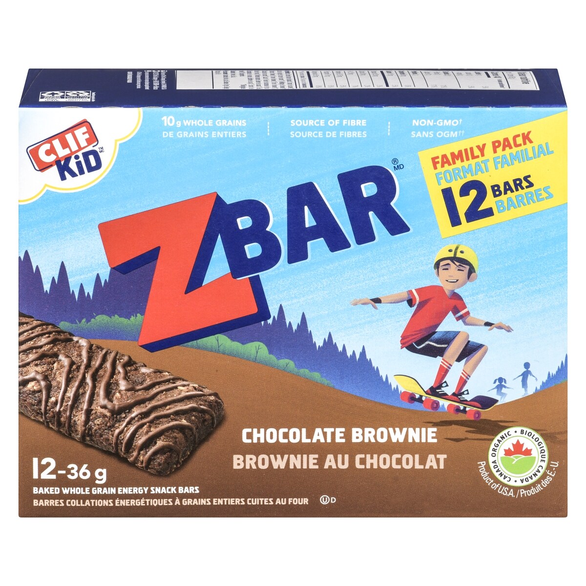Zbar Brownie au chocolat collations energétiques à grains entiers cuites au four, 12 barres