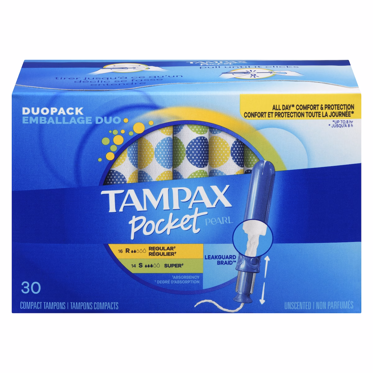 Tampons Pocket Pearl absorption régulière et super, 30 tampons