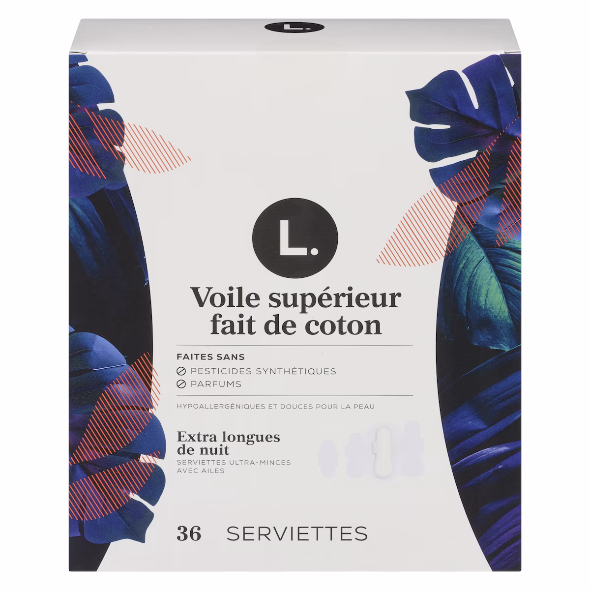 Serviettes ultraminces pour femmes, degré dabsorption de nuit, voile supérieur en coton perméable à lair, non parfumées, avec ailes, 36 serviettes