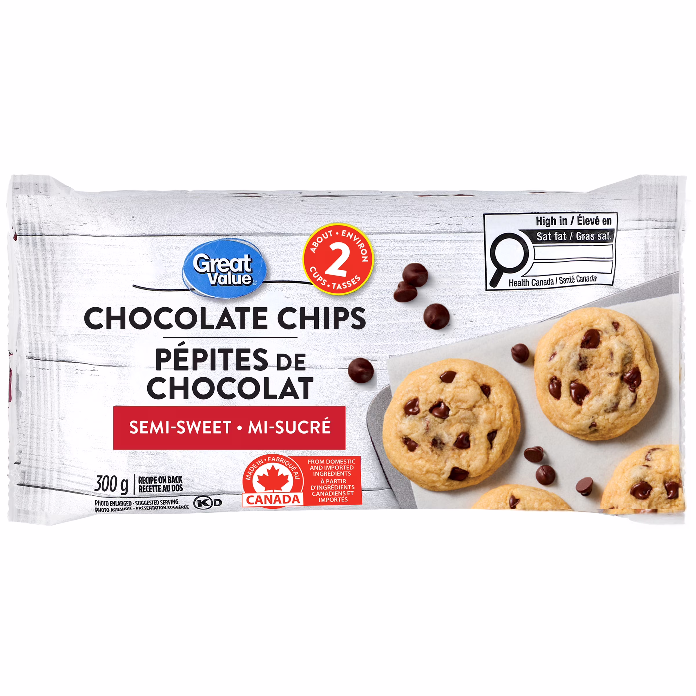 Pépites de chocolat mi-sucré great value 300& g