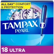Tampons tampax pearl avec tresse anti-fuites leakguard. degré dabsorption ultra. non parfumés. 18& tampons 18ct