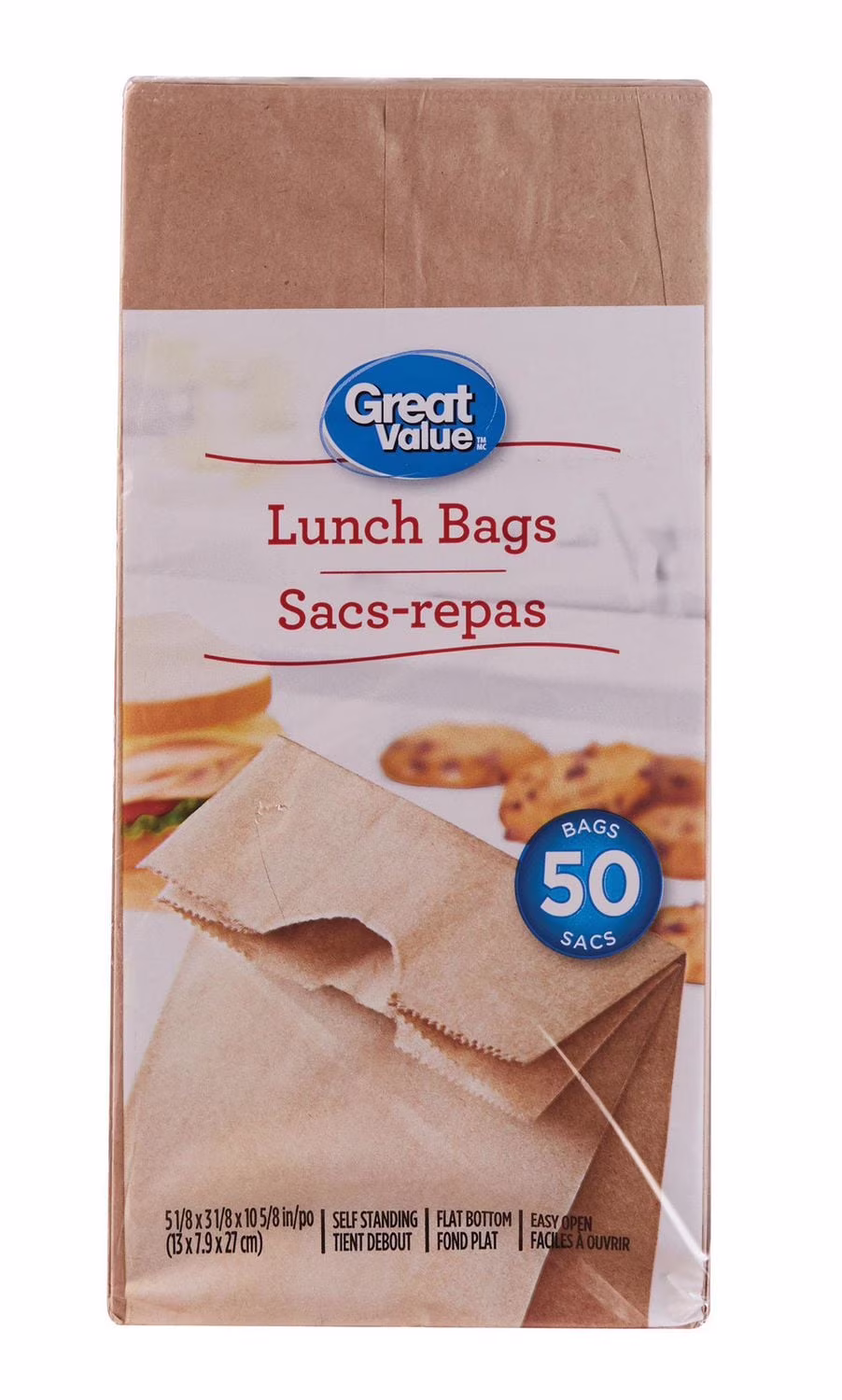 Sacs à lunch en papier great value. paquet de 50 50 sacs
