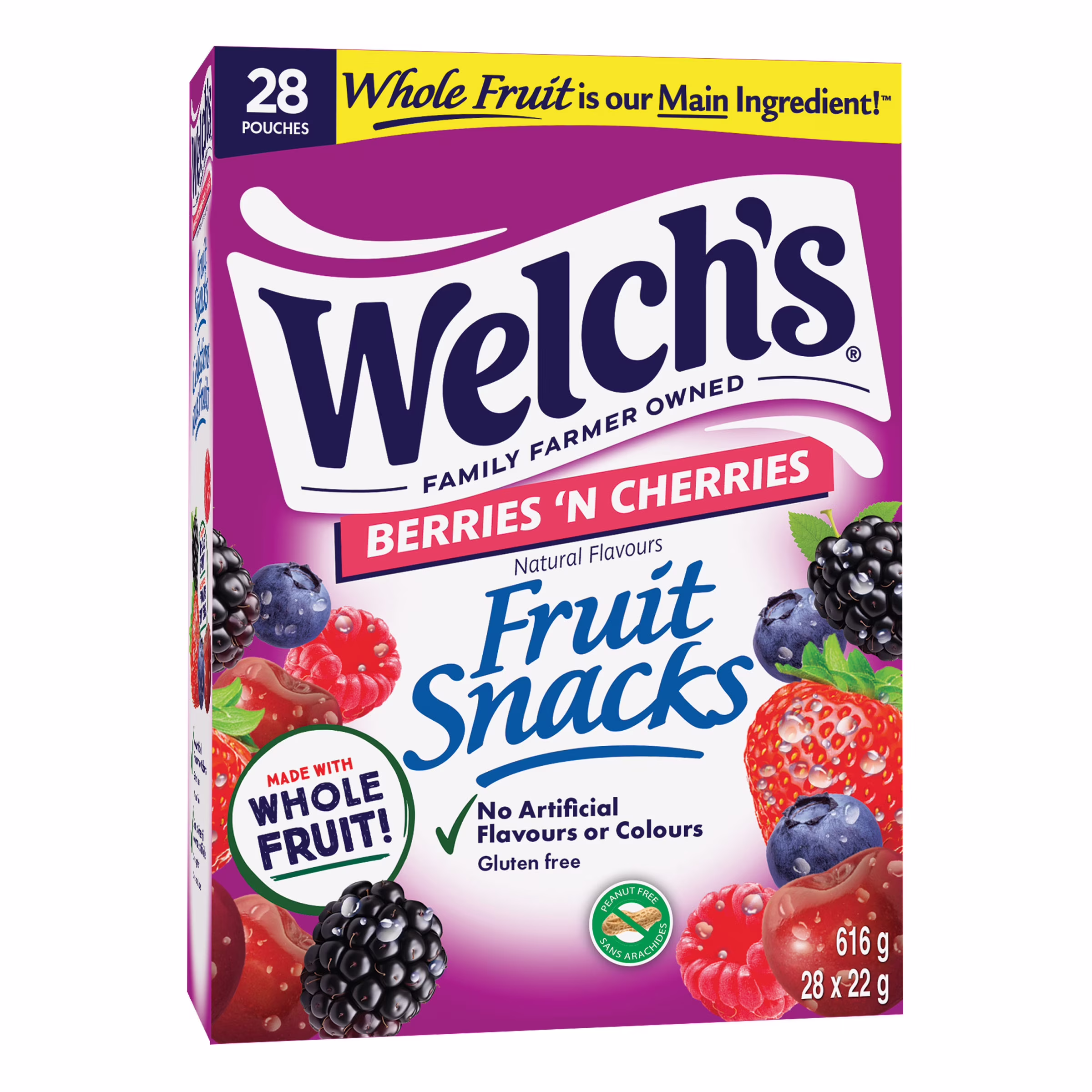 Welch's bouchées aux fruits. baies et cerises. boîte de collations. boîte sans gluten de 28 sachets