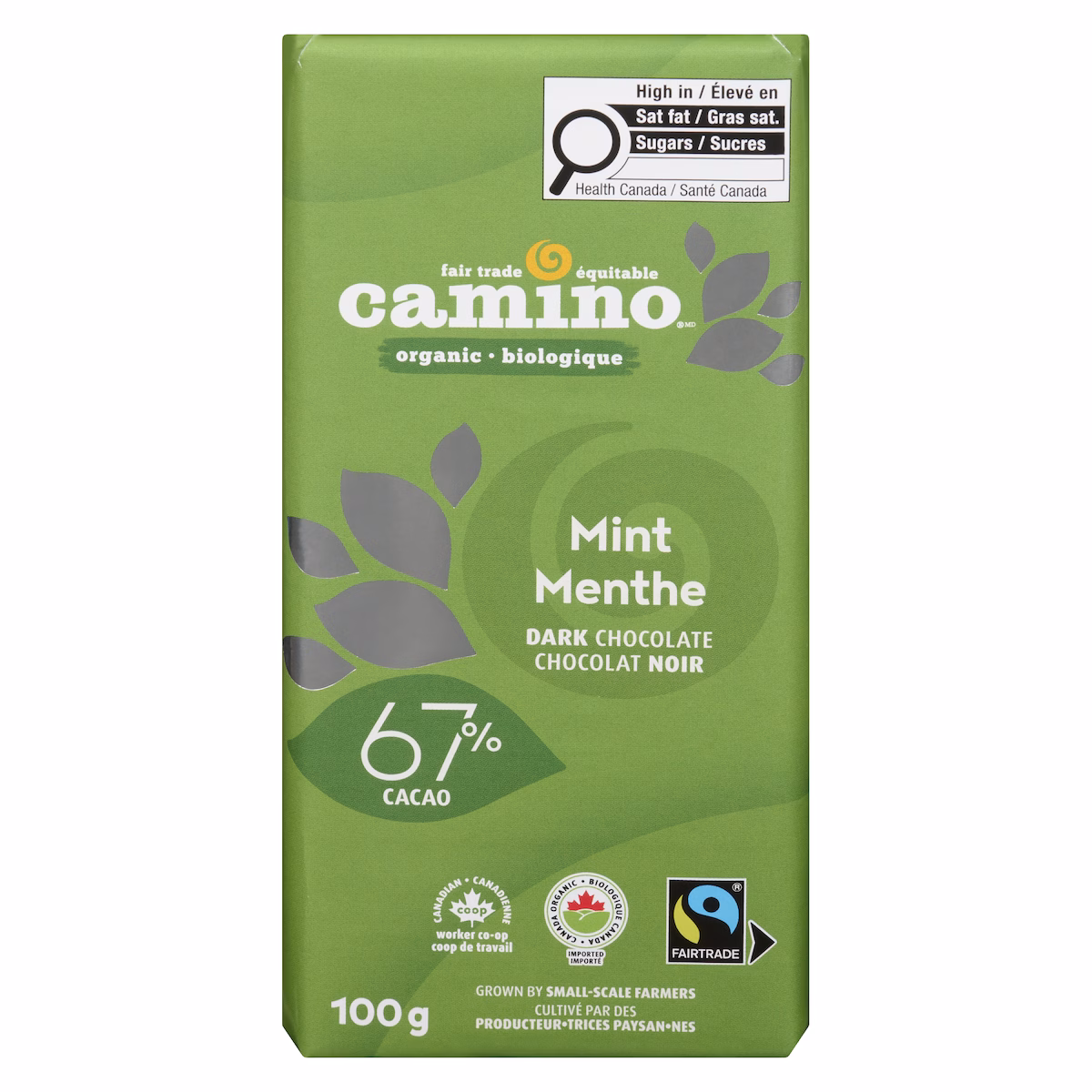 Tablette chocolat noir et menthe biologique 67% de cacao