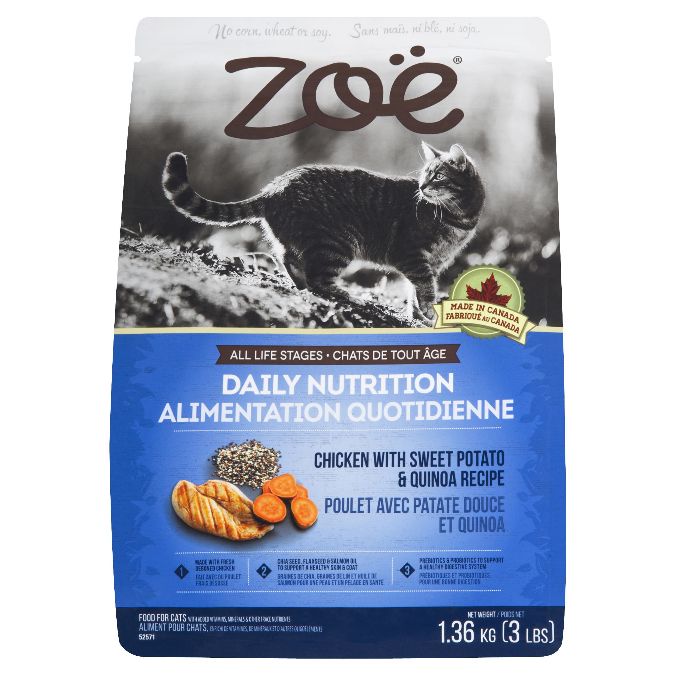 Zoe Alimentation Quotidienne pour chats poulet avec patate douce et quinoa 1.36 kg