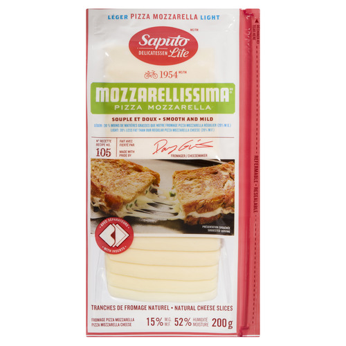 Saputo Lite fromage mozzarella léger tranché 200 g