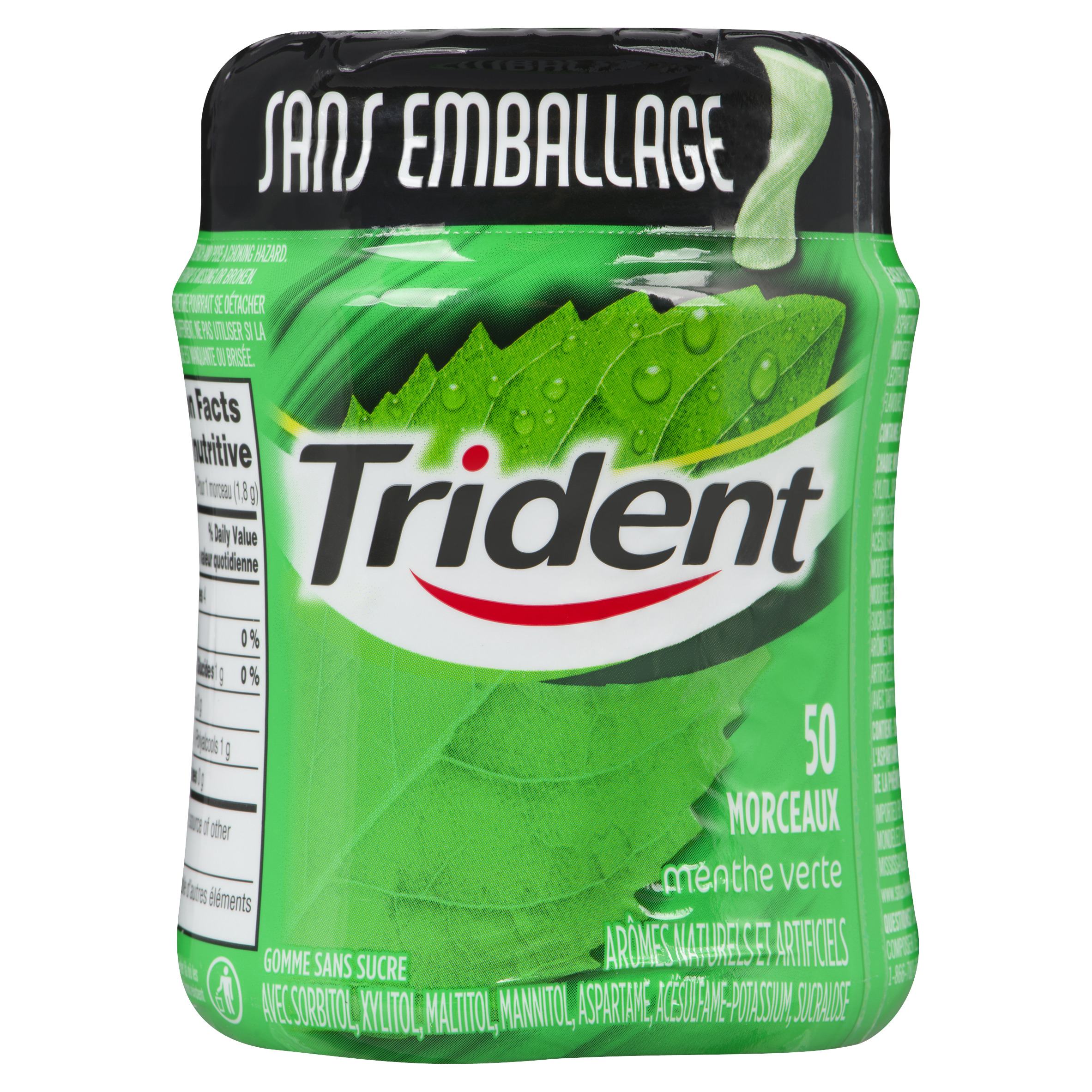 Trident Gommes à mâcher à la menthe verte sans sucre 50 un