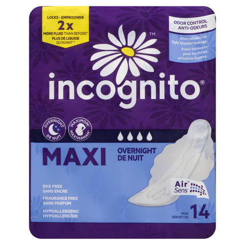 Incognito Serviettes hygiéniques maxi de nuit avec ailes 14 un