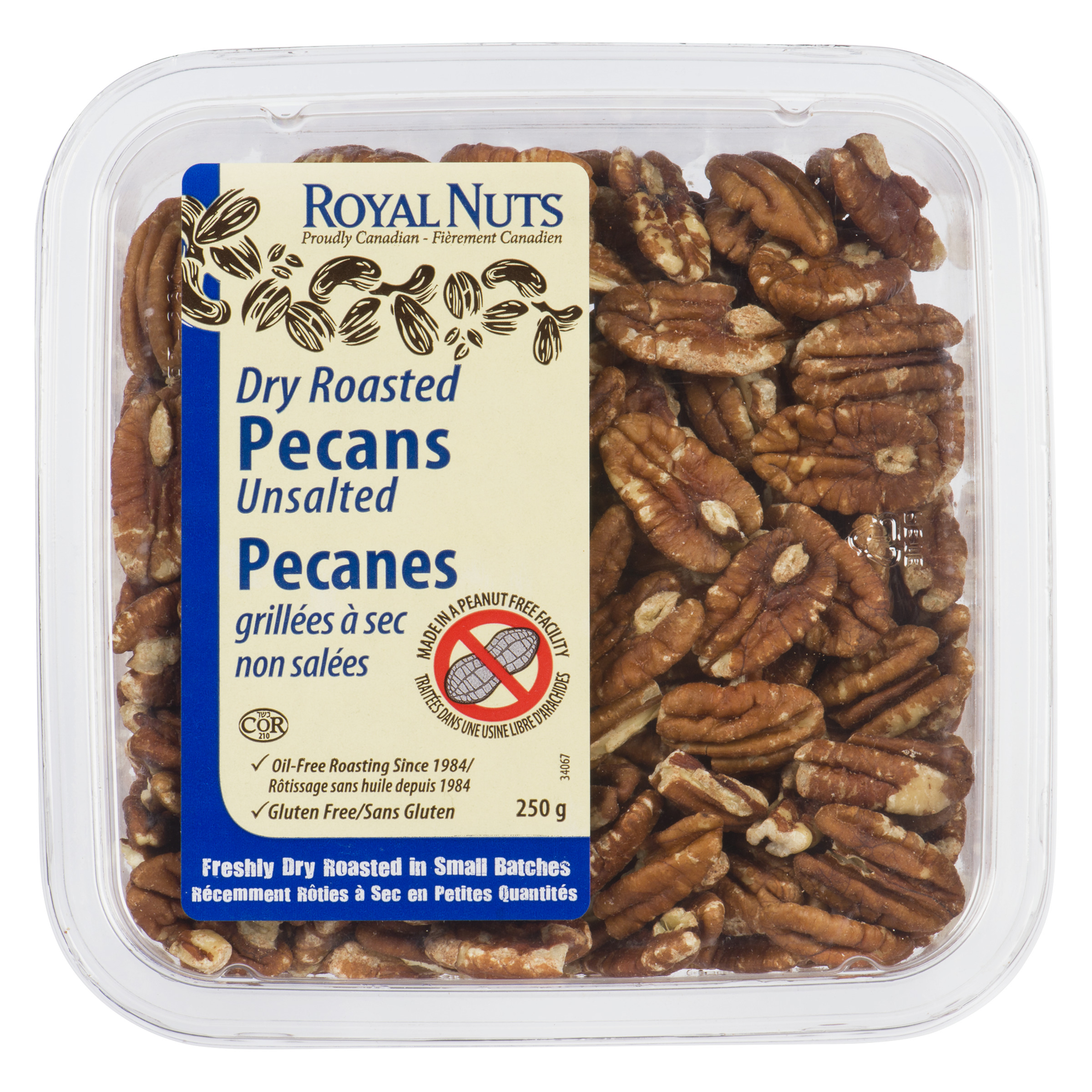 Pacanes grillées à sec non salées