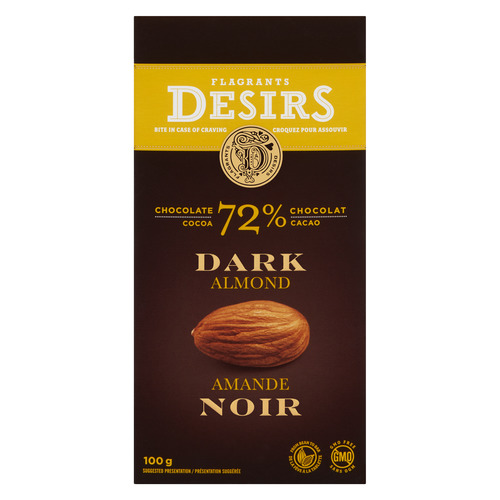 Flagrants Désirs Tablétte de chocolat noir 72 % de cacao aux amandes 100 g