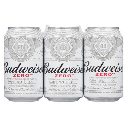 Budweiser Zero Bière zéro non alcoolique cannettes 6 x 355 ml