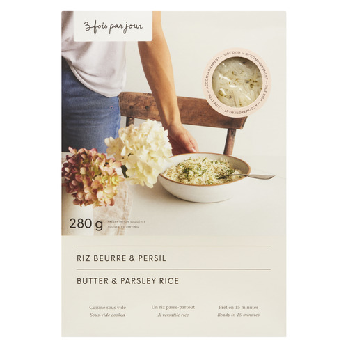 Trois fois par jour Aliments préparés conservés riz beurre et persil 280 g