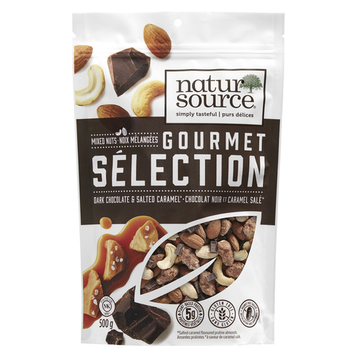 Noix mélangées avec chocolat noir et caramel salé