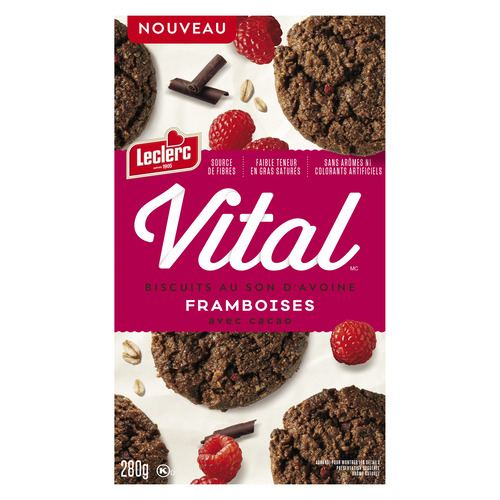 Leclerc Vital Biscuits au son d'avoine et framboises avec cacao 280 g