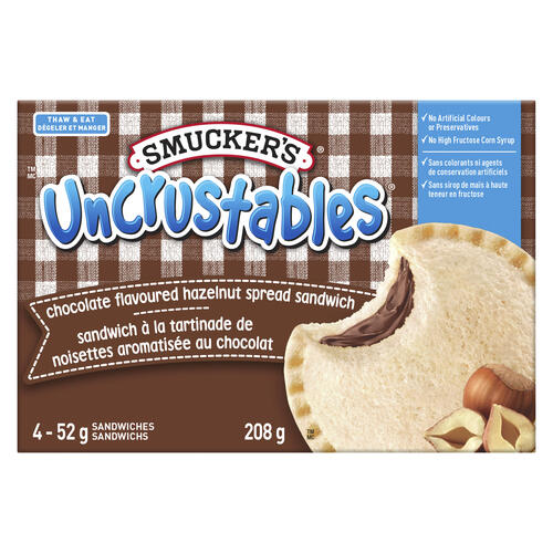Smucker's Uncrustables Sandwich crémeuse aux noisettes aromatisées au chocolat 4 x 52 g