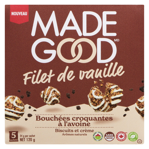 MadeGood Barre Mini avec filet de vanille biscuits et crème biologique 120 g