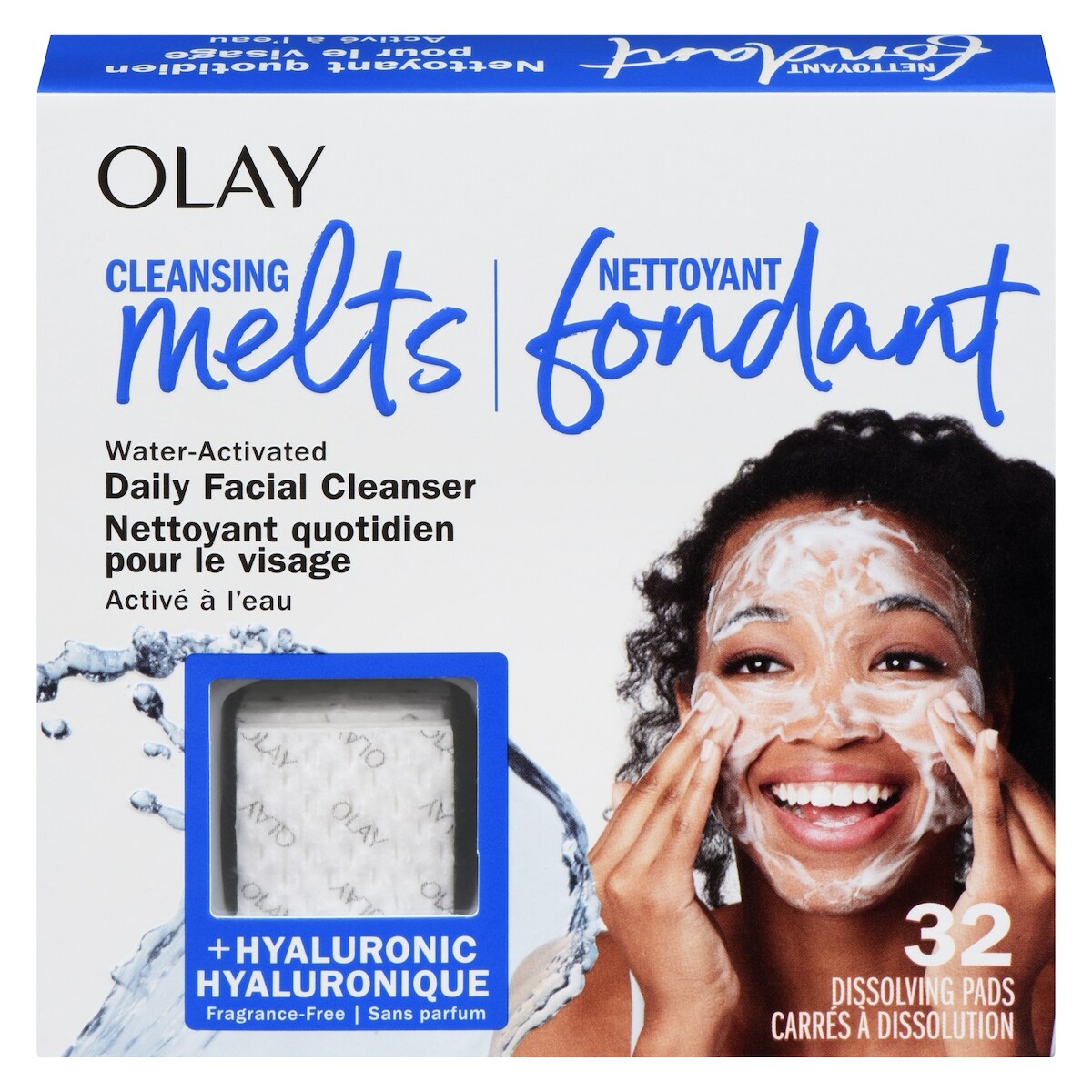 Nettoyant fondant pour le visage + Hyaluronique, nettoyant pour le visage activé par leau, 32 unités, pour nettoyer, tonifier et rafraîchir la peau