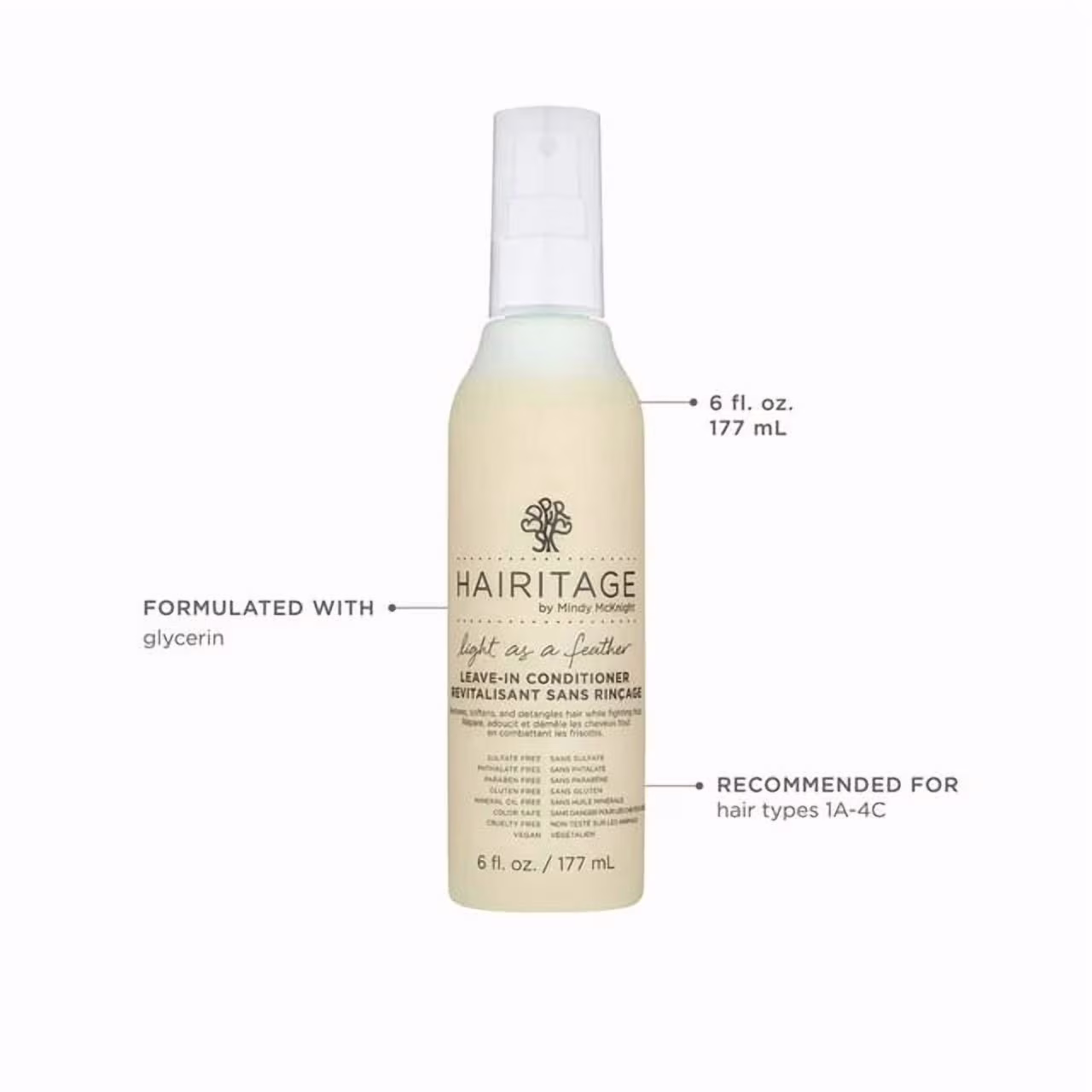 Hairitage light as a feather après-shampooing sans rinçage. restaure et adoucit les cheveux. glycérine.