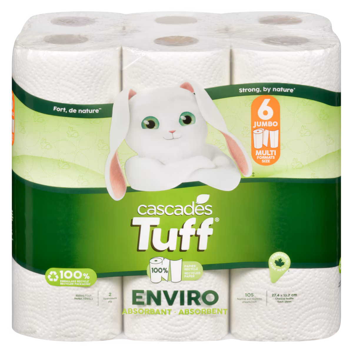 Tuff Enviro Essuie-Tout Résistant 2 Épaisseurs 6 Jumbo Multi Formats