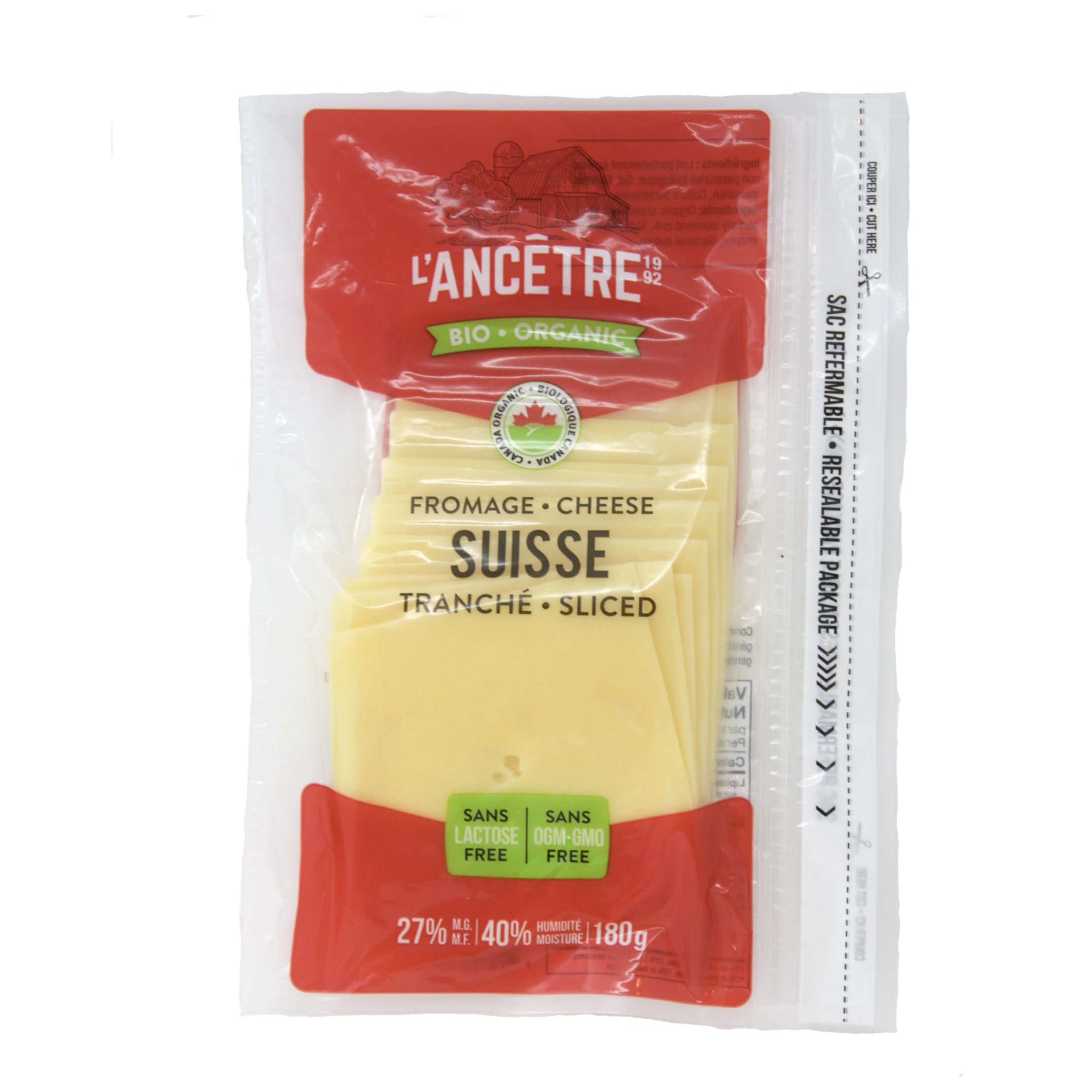 L'Ancêtre Fromage emmental suisse tranché biologique 180 g