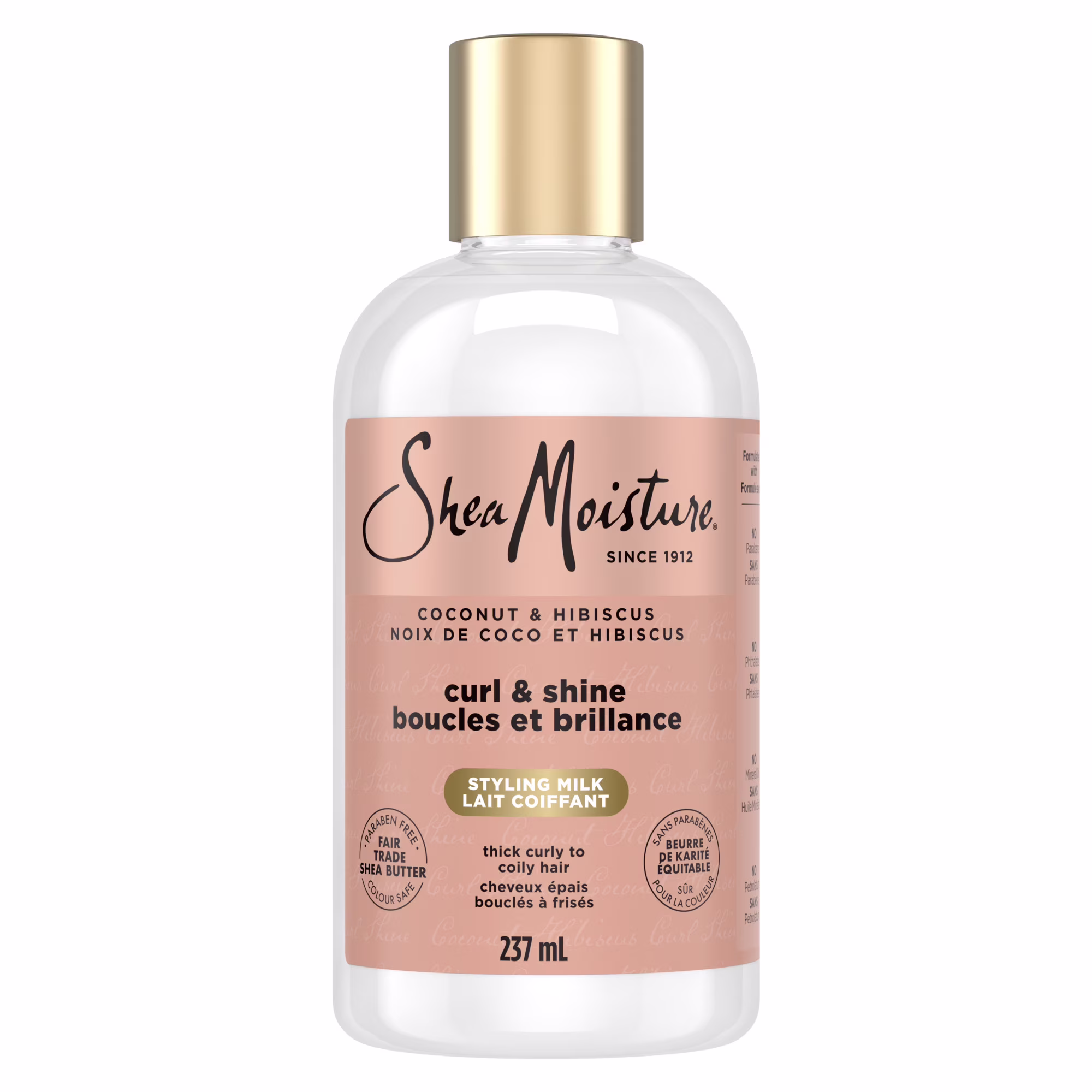 Sheamoisture revitalisant sans rinçage lait coiffant boucles et brillance noix de coco et hibiscus.