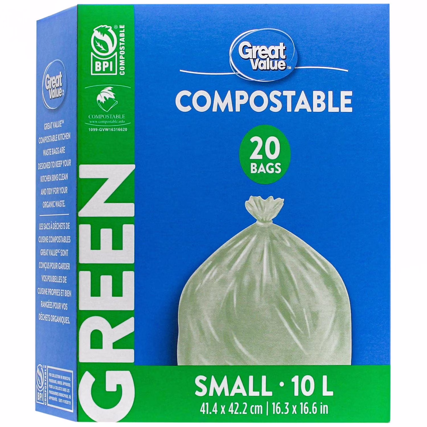 Sacs compostables verts format petit great value