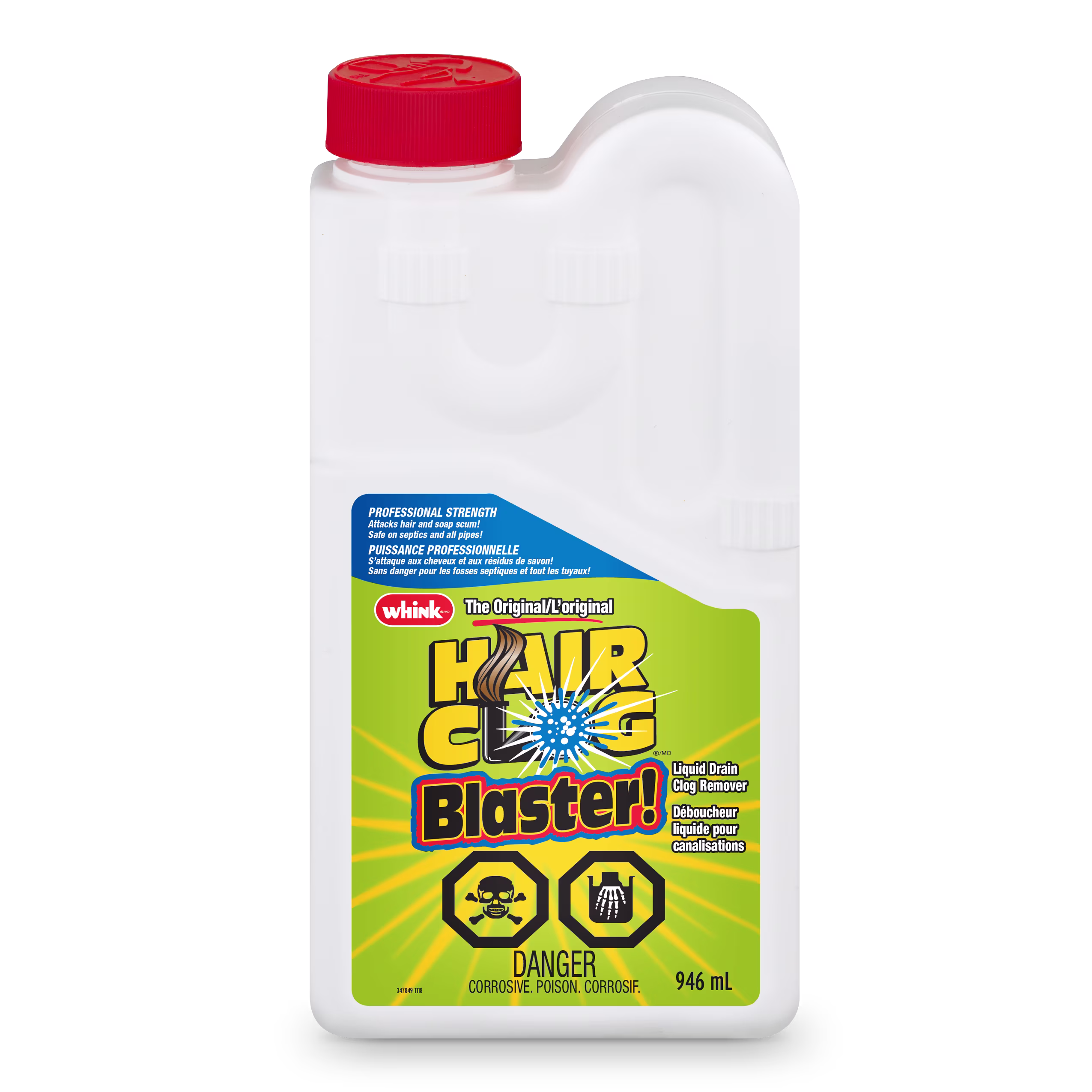 Déboucheur liquide pour bouchons de cheveux whink hair clog blaster.
