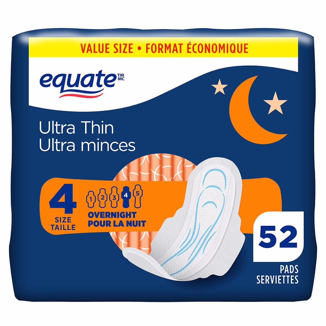 Serviettes ultra minces equate à absorption de nuit avec flexi-wings. taille& 4. 52& unités