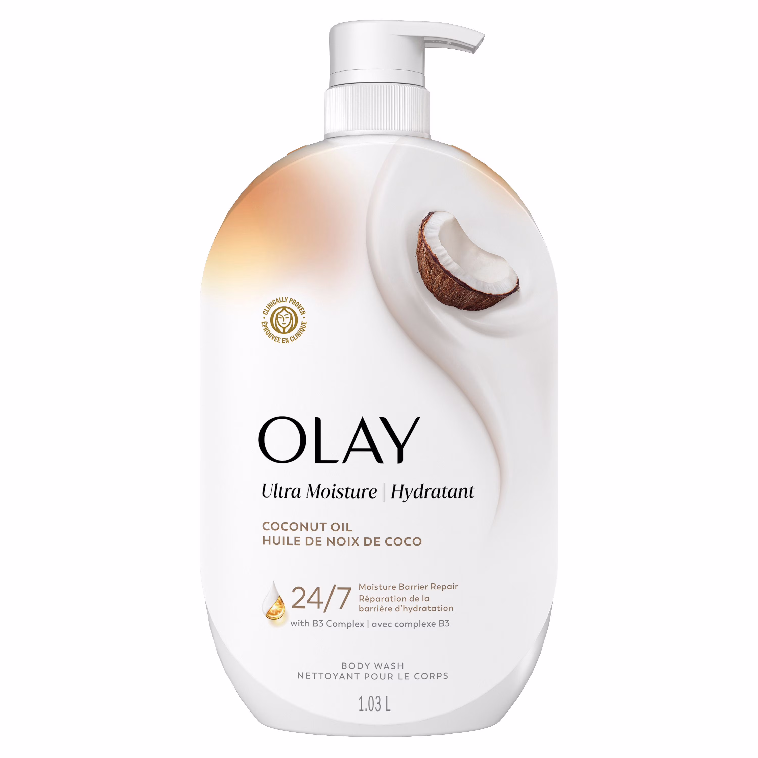 Nettoyant pour le corps Ultra hydratant avec huile de noix de coco, vitamine B3 et mélange hyaluronique