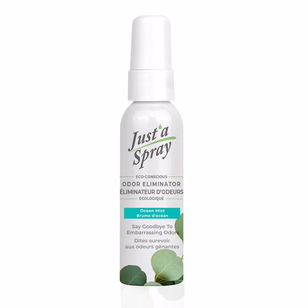 Éliminateur d'odeurs de toilettes just'a spray. brume d'océan. . vaporisateur avant utilisation de la cuvette. jusqu'à 100 utilisations