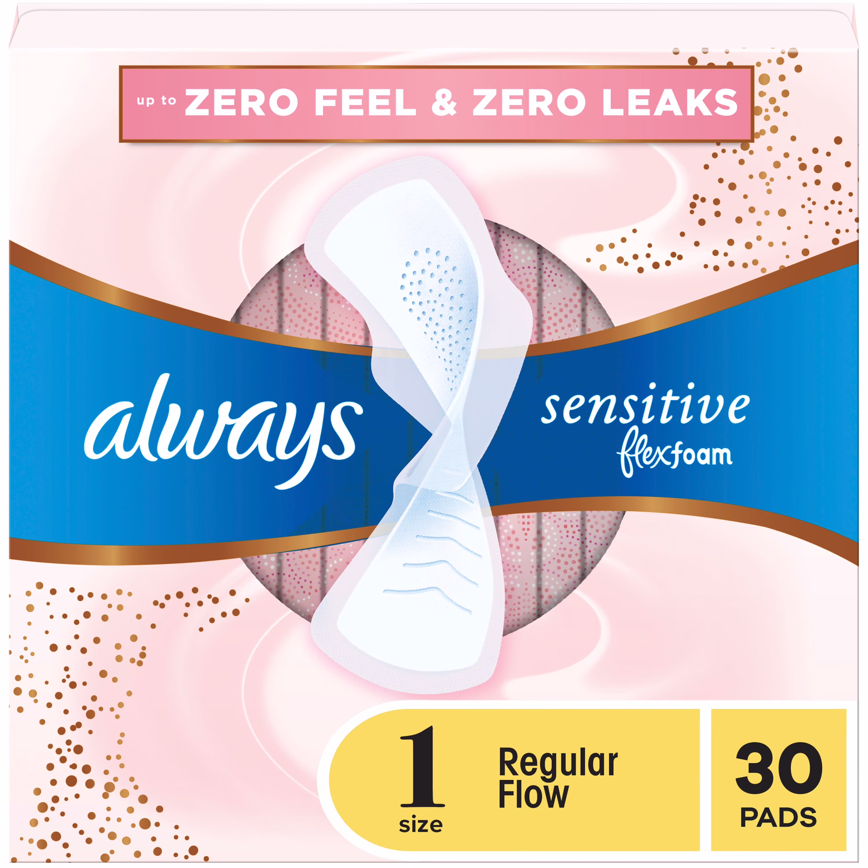 Serviettes always sensitive. flux régulier. avec ailes. avec flexfoam. taille 1. non parfumées 30 unité