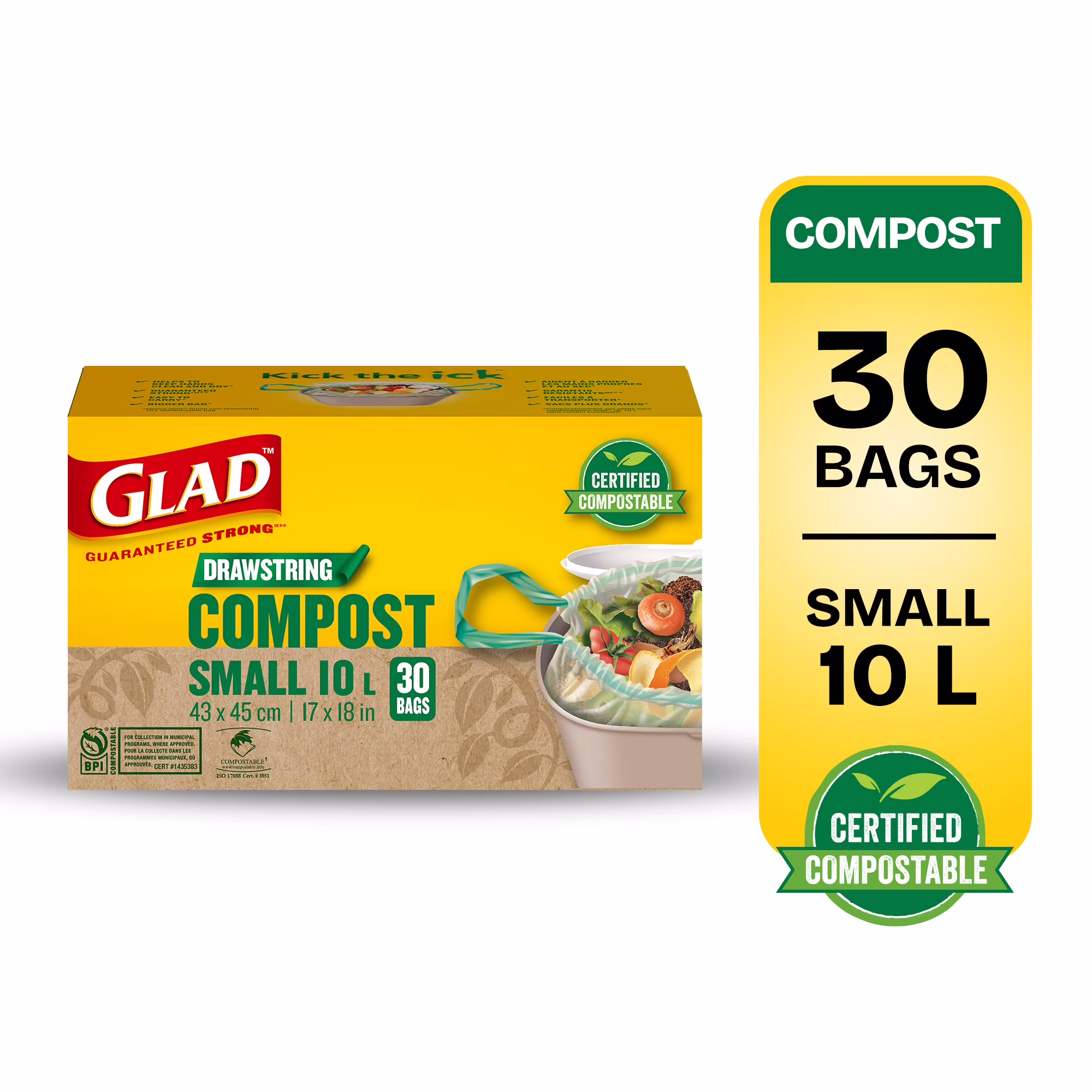 Sacs glad certifiés compostables à cordon coulissant - petits sacs de  - 30 sacs de compostage à cordon coulissant -