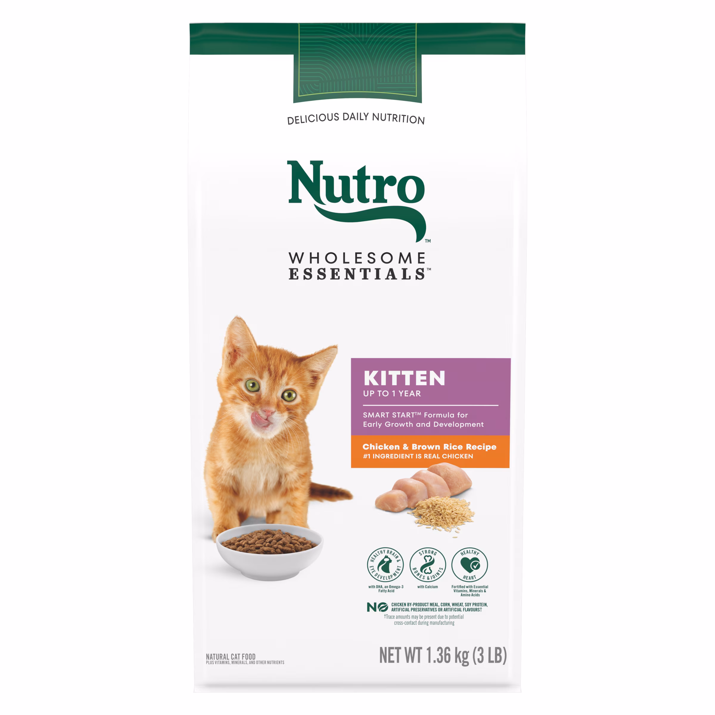 Nutro wholesome essentials poulet & riz brun nourriture sèche naturelle pour chaton 1.4kg