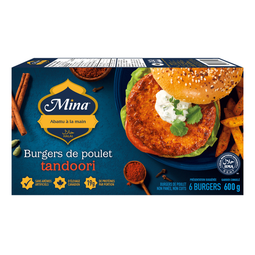 Burgers de poulet tandoori halal mina