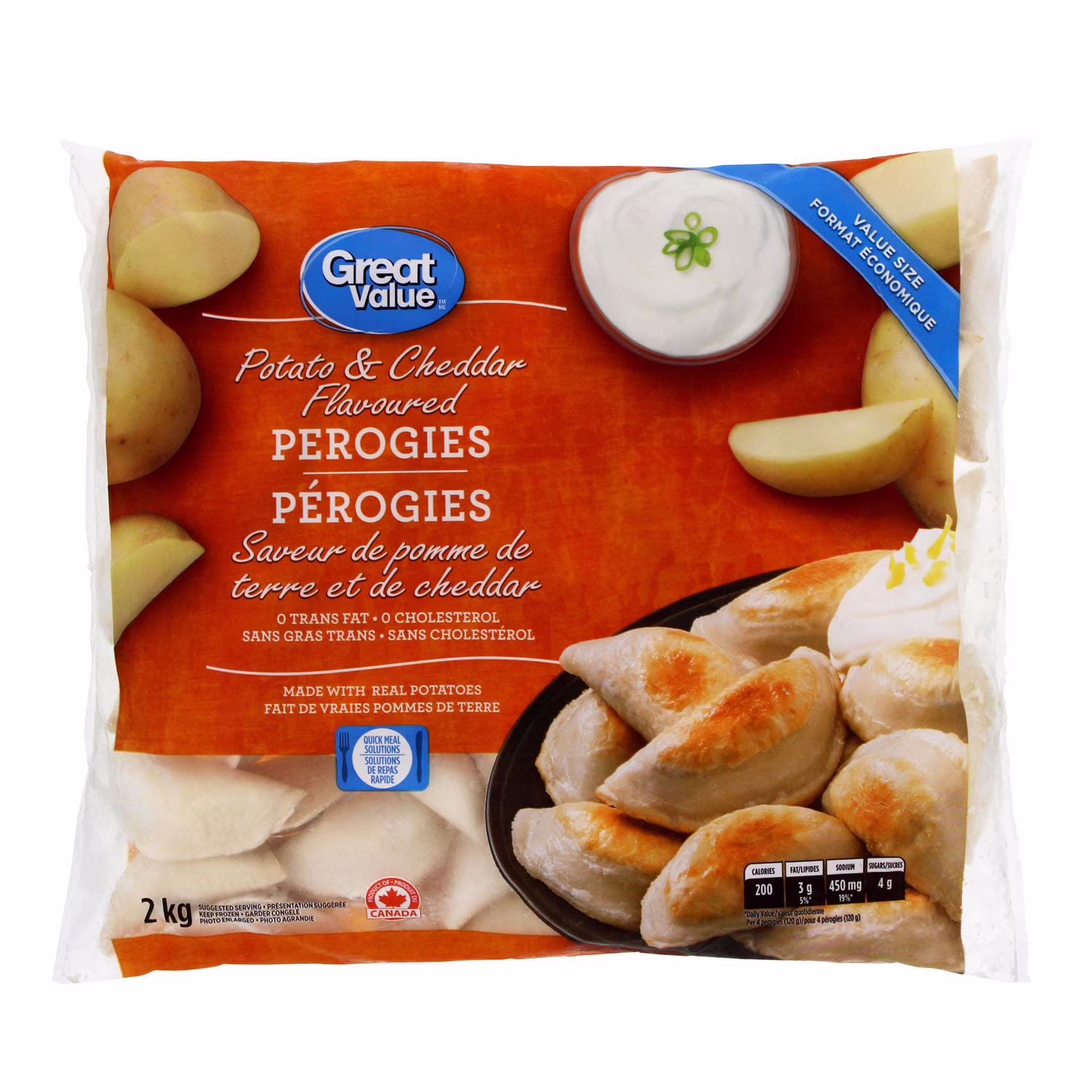 Pérogies saveur de pomme de terre et de cheddar great value