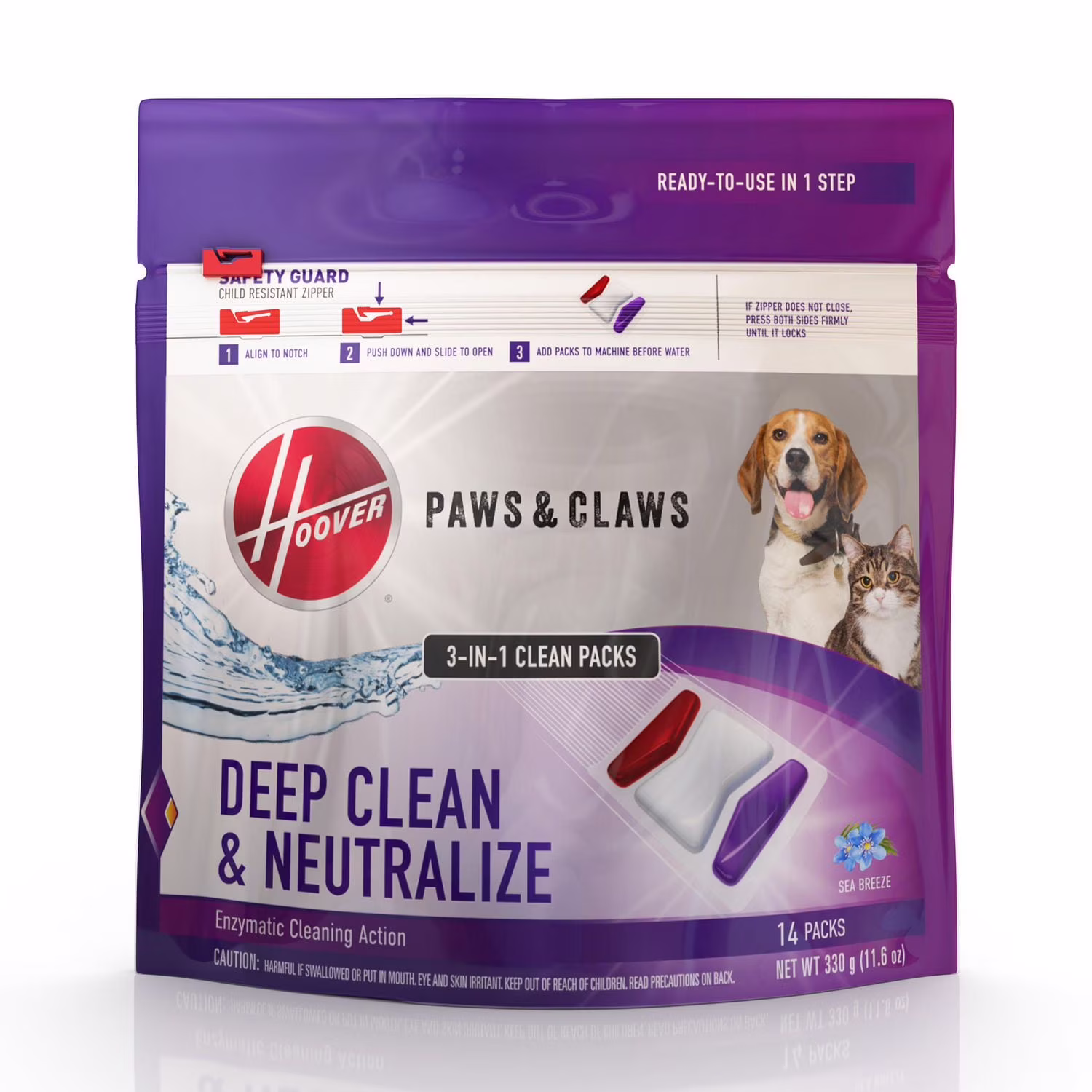 Hoover pattes et griffes carpet cleaner solution clean pack pods 14-pack
