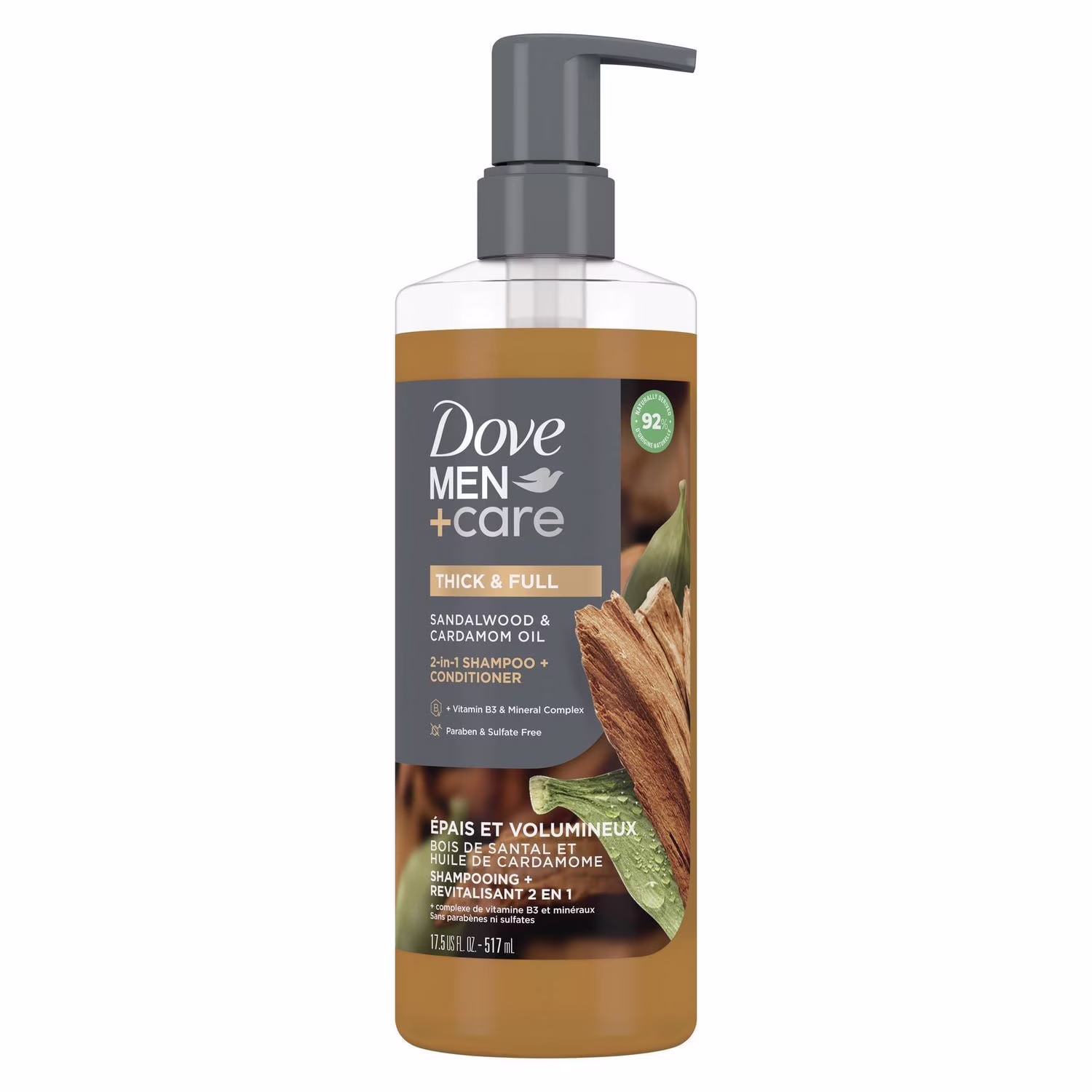 Dove men+care shampooing + revitalisant 2-en-1 épais et volumineux.