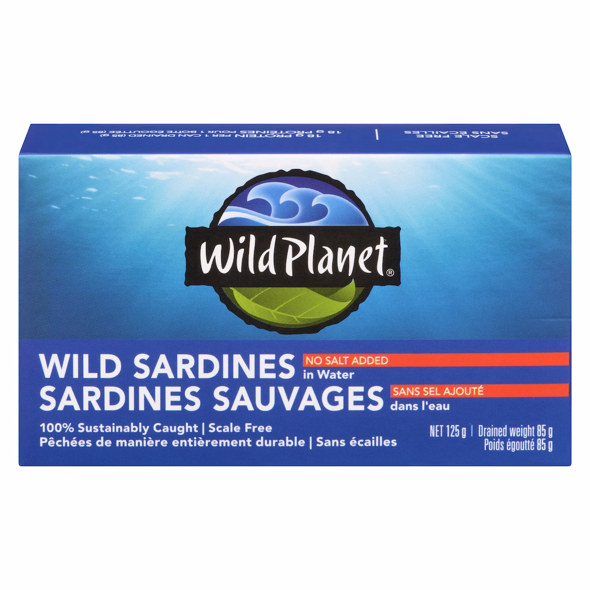 Sardines sauvages dans l'eau sans sel ajouté